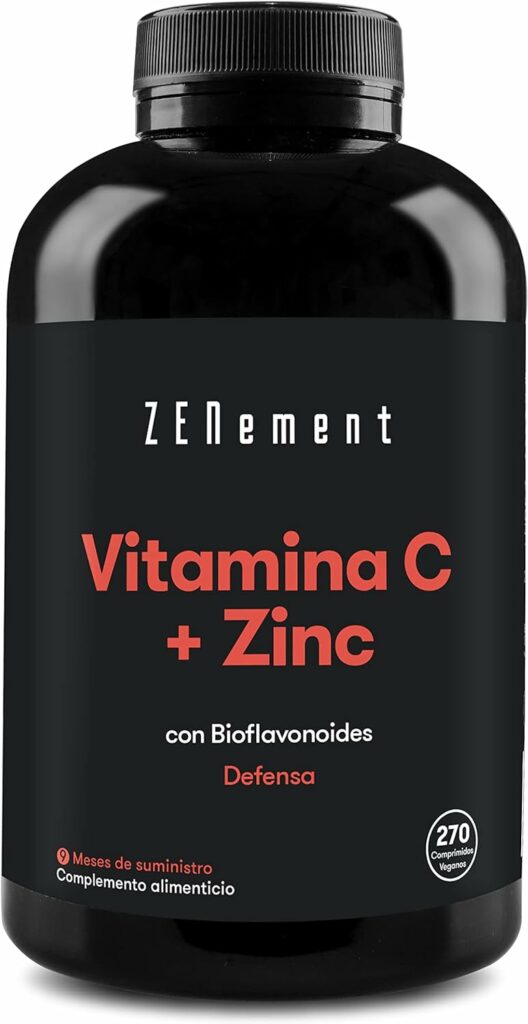 Vitamina C + Zinc, 1000mg Vitamina C + 10mg Zinc por cápsula 